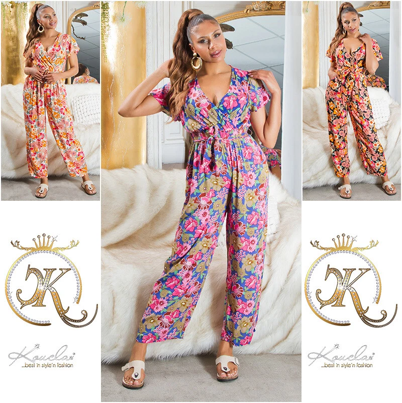 Koucla sommer Overall Playsuit Damen Jumpsuit Blumen Print Gürtel Milax-Fashion - Bild 1 von 1