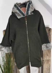 NEU WALKJACKE FILZ JACKE KAPUZEN MANTEL FUR FELL WOLLE WARM KHAKI GRÜN 38-44 - Bild 1 von 10