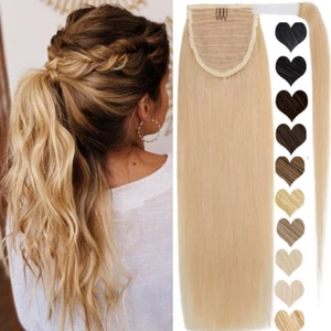 Clip Ponytail Real Human Hair Extensions Pony Tail Remy Hair Piece Ombre Middle - Picture 1 of 32