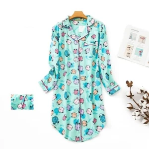 Women's Flannel Boyfriend Nightshirt Nightgown Nightdress Sleepwear Sleepshirt - Picture 1 of 64