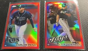 2010 Topps Chrome Baseball /25 Red Refractor 2-Card Lot Carlos Pena Lyle Overbay