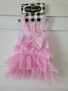 Woof Pet Apparel Dog Sundress Pink Gingham Seersucker Bow/Ruffles- Medium - NWT - Picture 1 of 5