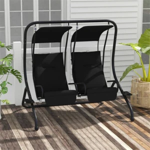 Stylish Black Swing Chair Cozy Indoor Outdoor Hanging Seat - Picture 1 of 6