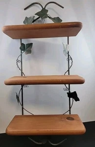 IVY WALL Wooden 3 Shelf HOME Interiors Metal W/GOLD ACCENTS Country - Picture 1 of 7