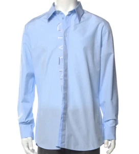 Auth NWT Men's GIVENCHY Cotton EMBROIDERED Sky BLUE Long SLEEVE Dress SHIRT - Picture 1 of 4