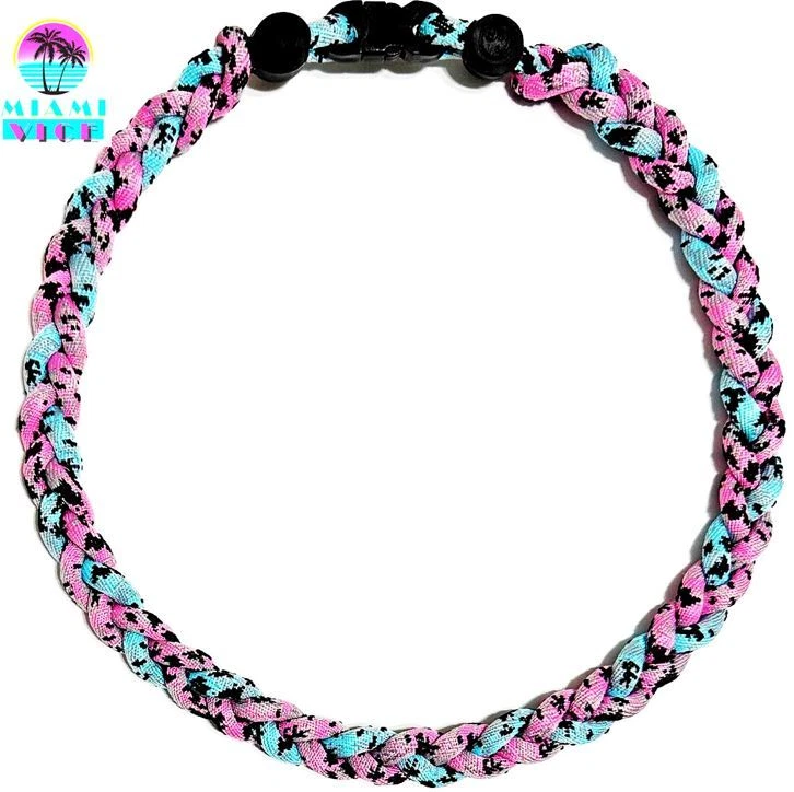 POWER ENERGY SPORTS Tornado 3 Rope Braided Twist Baseball Softball Necklace Pink Baby Sky Blue Camo