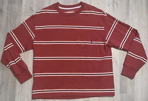 Quiksilver The Deluxe T-Shirt Large Sunset Red Boxy Fit Striped Surf Skate - Picture 1 of 12