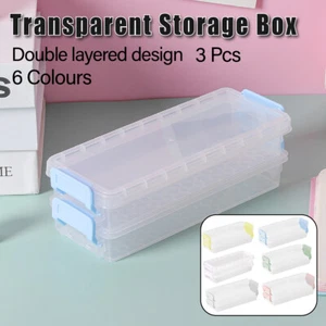 3PCS Clear Plastic Desktop Storage Box 2 Layer Stationery Pencil Case Organizer - Picture 1 of 30