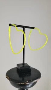 Vintage 1980’s Large Neon Yellow Heart Hoop Earrings - Picture 1 of 1