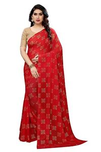 Women's Pure Chiffon Saree with Unstitched Blouse Piece