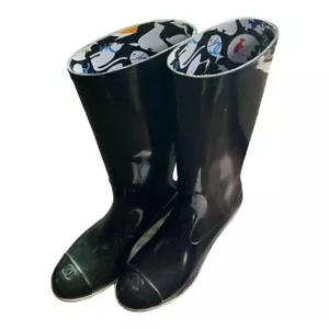 CHANEL Rain Boots Black Rubber Coco Mark Ladies Size 37 - Picture 1 of 12