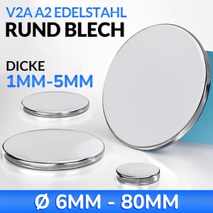 Ø 6-80 mm Ronde Edelstahl Scheibe Platte Rund Blech V2A Geschliffen Dicke 1-5 mm - Picture 1 of 223