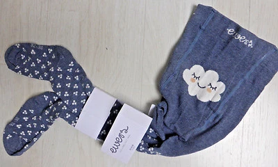 ewers Strumpfhose ,  mittelgrau mit Blümchen und lachende Wolke,  Po-Motiv. NEU  - Bild 1 von 3