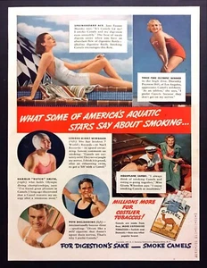 1937 Olympiasieger Schwimmen Tauchmeister Rauchen Foto Kamele Zigaretten Druck Anzeige - Bild 1 von 1