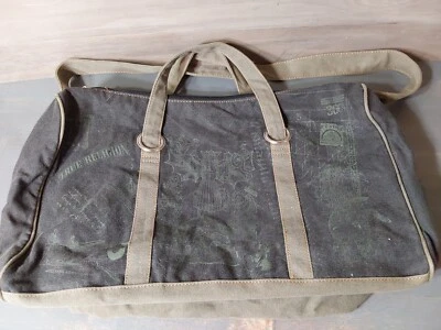 Bolsa de viagem True Religion 18" verde oliva/preta lona tote impressão gráfica - Imagem 1 de 4