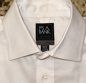 Jos A Bank Travel Tech Men’s White Slim Fit L/S Dress Shirt Size 15.5 x 33 - Picture 1 of 3