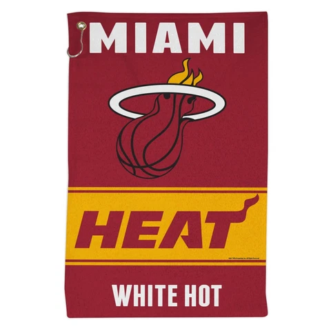 MIAMI HEAT ALL PURPOSE GOLF TAILGATE TOWEL 16"X25" HOOK AND GROMMET Cover