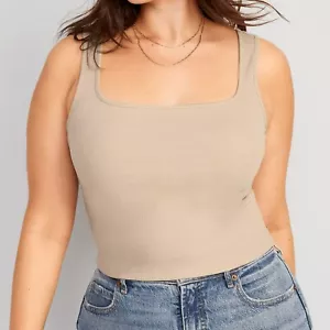 Old Navy Womens Ultra-Crop Square-Neck Rib-Knit Tank Top Nude Beige Size XL - Picture 1 of 5