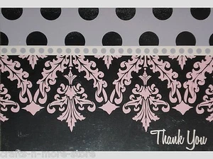 Pink/Purple/Silver Damask Polka Dots Thank You Note Cards w/ Envelopes - Picture 1 of 2