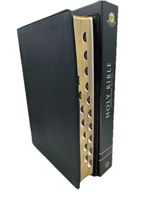KJV Large Print Thinline Bible Black Full Grain Leather with Thumb Index - Picture 1 of 7