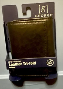 George Leather RFID Protected  Tri-Fold Leather Wallet, Antique Black NEW - Picture 1 of 5