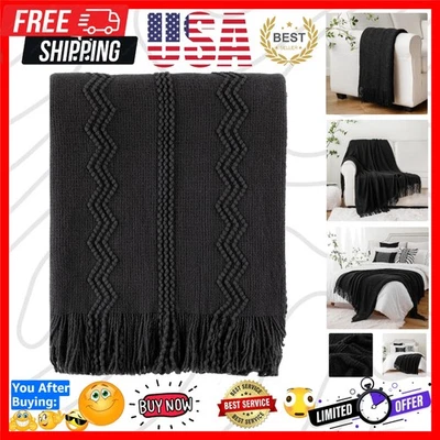 Черный плед с бахромой, кровати пледы для домашнего декора, декоративный черный... - Изображение 1 из 4