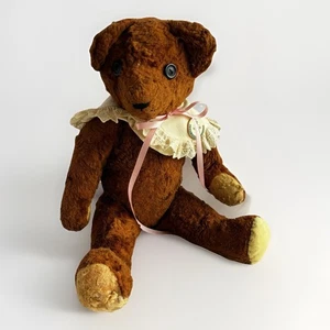 Vintage Handmade Mohair Teddy Bear – Button Eyes, Lace Collar, 14” – Charming! - Picture 1 of 16