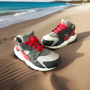 NIKE HUARACHE ATHLETIC SNEAKERS BLACK /GREY/RED PRESCHOOLERS (YOUTH) SIZE 1Y - Picture 1 of 7