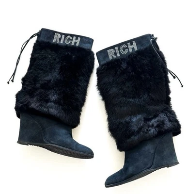 Botas de cuña John Richmond de piel de gamuza azul con RICAS en pedrería raras talla 39 Foto 1 de 4