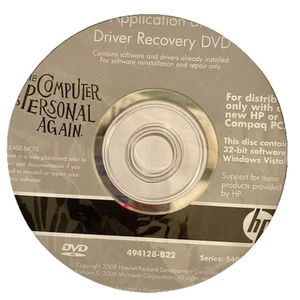 HP Windows Vista Application And Driver Recovery 32-bit DVD - Picture 1 of 1