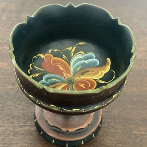 Berit Setalid Painted Wooden Telemark Rosemaling Goblet Bowl Norway Artist Label - Picture 1 of 21