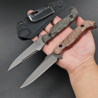 Cuchillo de hoja fija táctico de supervivencia al aire libre 440C Full Tang EDC con funda Kydex Foto 1 de 4