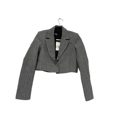 Blazer Traje Chaqueta Zara Mujer Recortado XS Gris Hilo Metálico 9062/154 Nuevo Con Etiquetas Foto 1 de 4