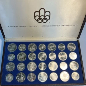 1976 Canadian Montreal Olympic Games 28 Silver Coin Set $5 & $10 Coins - Picture 1 of 4