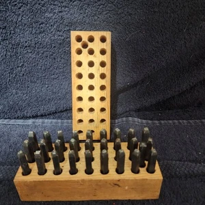 Vintage Steel Letter Punch Set 28 With Wooden Case Includes  Period Punch Sears - Picture 1 of 3