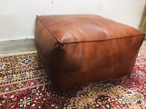 Leather Pouffe Footstool Ottoman Stool Moroccan Pouf Handmade Brown Storage New - Picture 1 of 13