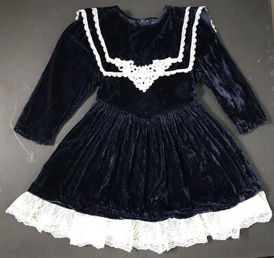 Vestido Jessica McClintock Gunne Sax Niñas Azul Marino Terciopelo 2T Hecho en EE. UU. LEER Foto 1 de 4