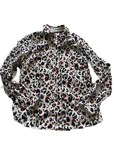 Foxcroft NYC Blouse Shirt Top 2 Wrinkle Free Animal Print Leopard Cream Black - Picture 1 of 7