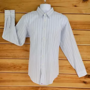 Hathaway Dress Shirt Point Collar Mens Sz 16.5x34/35 Blue Striped English Poplin - Picture 1 of 7
