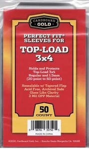 50 - Cardboard Gold Perfect Fit Top-loader 3x4 Card Sleeves 20-60pt - 2m - Picture 1 of 1