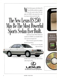LEXUS ES250 PRINT AD ORIGINAL AUGUST 1990 VINTAGE 2 PAGES Magazine Print Ad - Picture 1 of 2