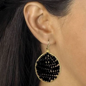 Pendientes colgantes Palm Beach con cuentas de cristal negro en tono oro amarillo FUE 29,00 - Imagen 1 de 3