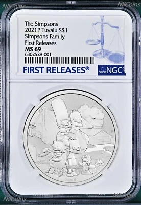 2021 Simpsons Family Simpson $1 1oz .9999 Silver COIN NGC MS69 FR  - Image 1 of 2