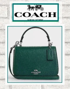 NWT COACH LYSA Top Handle Mini Satchel X-Body Bag CX576 EMERALD X-grain Leather - Picture 1 of 20