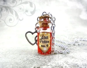 Love Potion Number 9 Magic Spell Mini Glass Bottle Necklace Halloween Charm - Picture 1 of 2