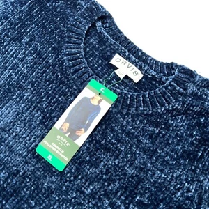 Maglione pullover donna Orvis ciniglia blu XL vestibilità rilassata polsini e orlo a costine - Foto 1 di 9
