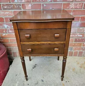 Antique Walnut Sewing Cabinet CASWELL RUNYAN End Table 2 Drawers - Picture 1 of 15
