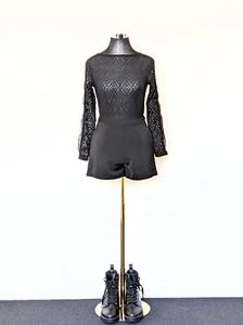 Zalora Black Sheer Lace Crew Neck Top Mesh Long sleeves Tee Shirt - Picture 1 of 11