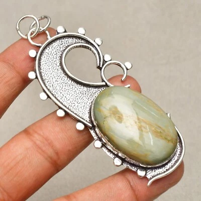 Ciondolo gioiello fatto a mano in argento sterling 925 con pietra preziosa op... - Immagine 1 di 4