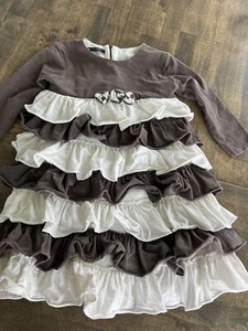 Sz 5 Isobella & Chloe Gray White Ruffle dress Long Sleeve VGUC Dressy - Picture 1 of 3
